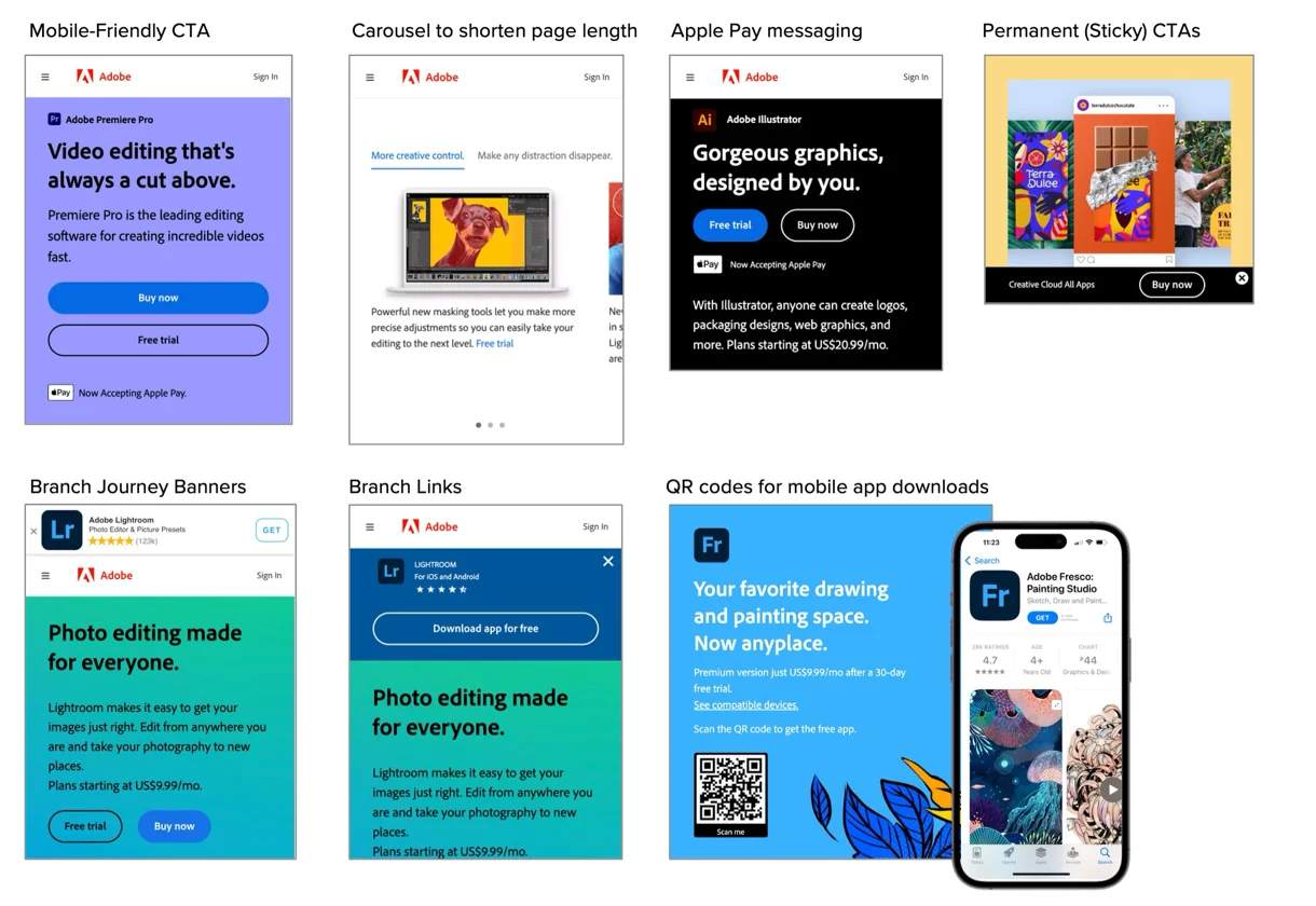 Adobe mobile web strategy screenshots