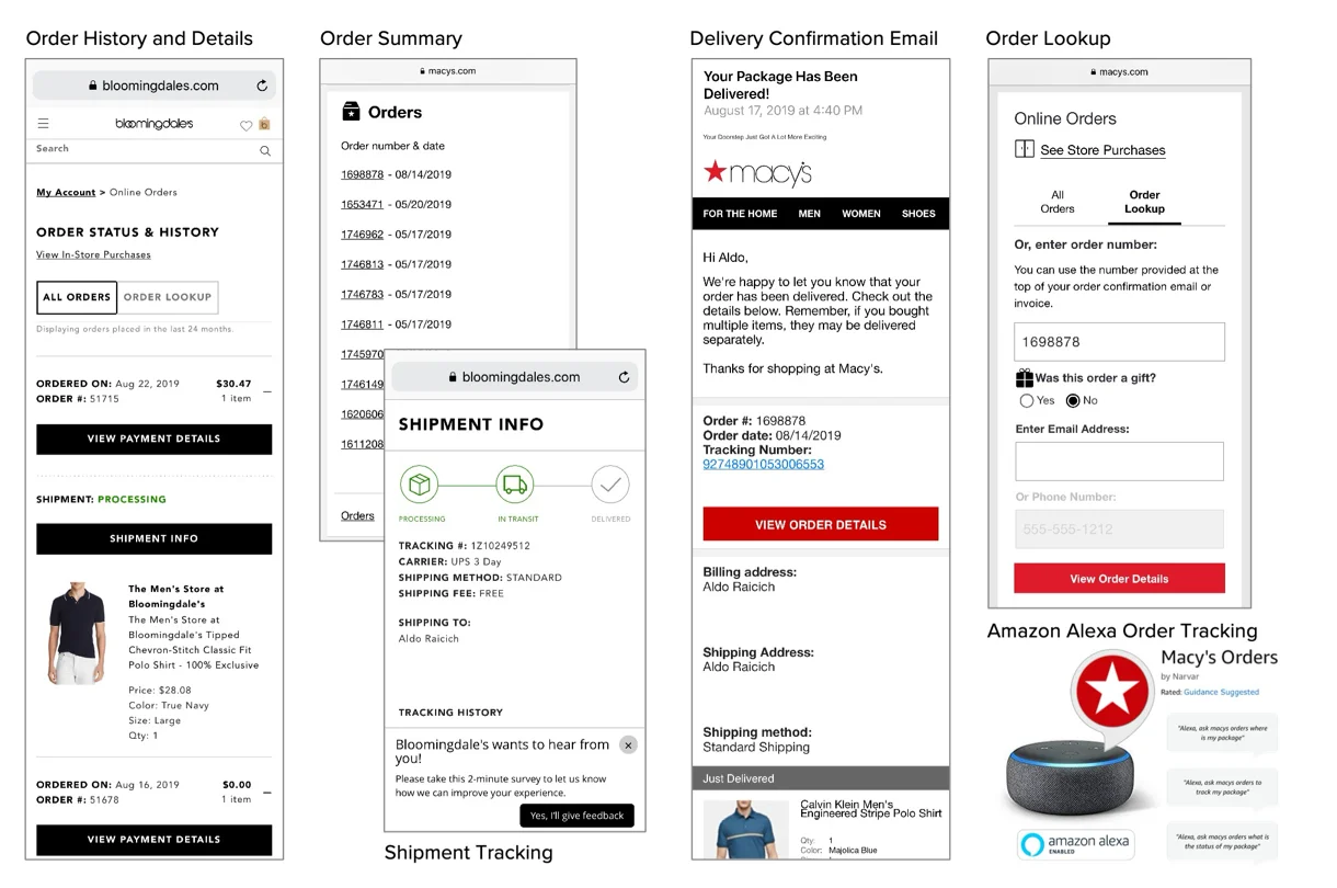 Macy's order tracking screenshots