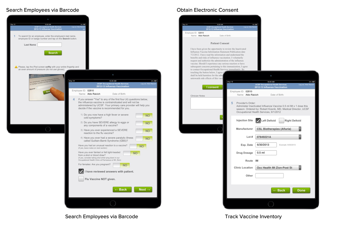 UCSF vaccination app screenshots